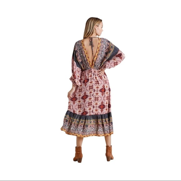 CLEARANCE- Medium Umgee Boho Gypsy Multi-Print Dress - Picture 3 of 6